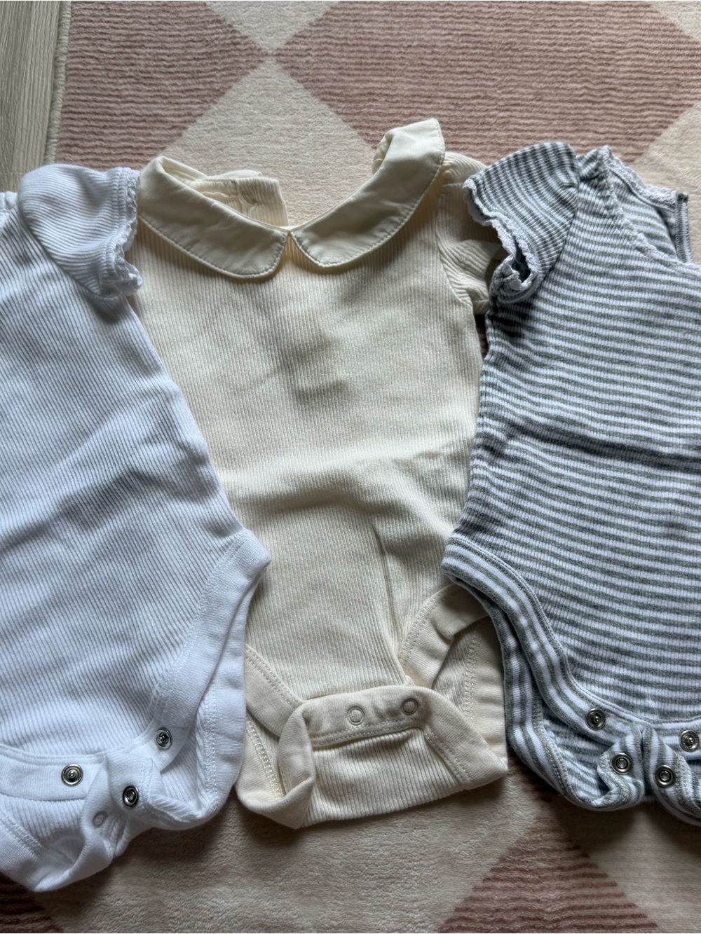 GAP Baby One-Piece Bodysuit Trio - White, Cream, Gray Striped